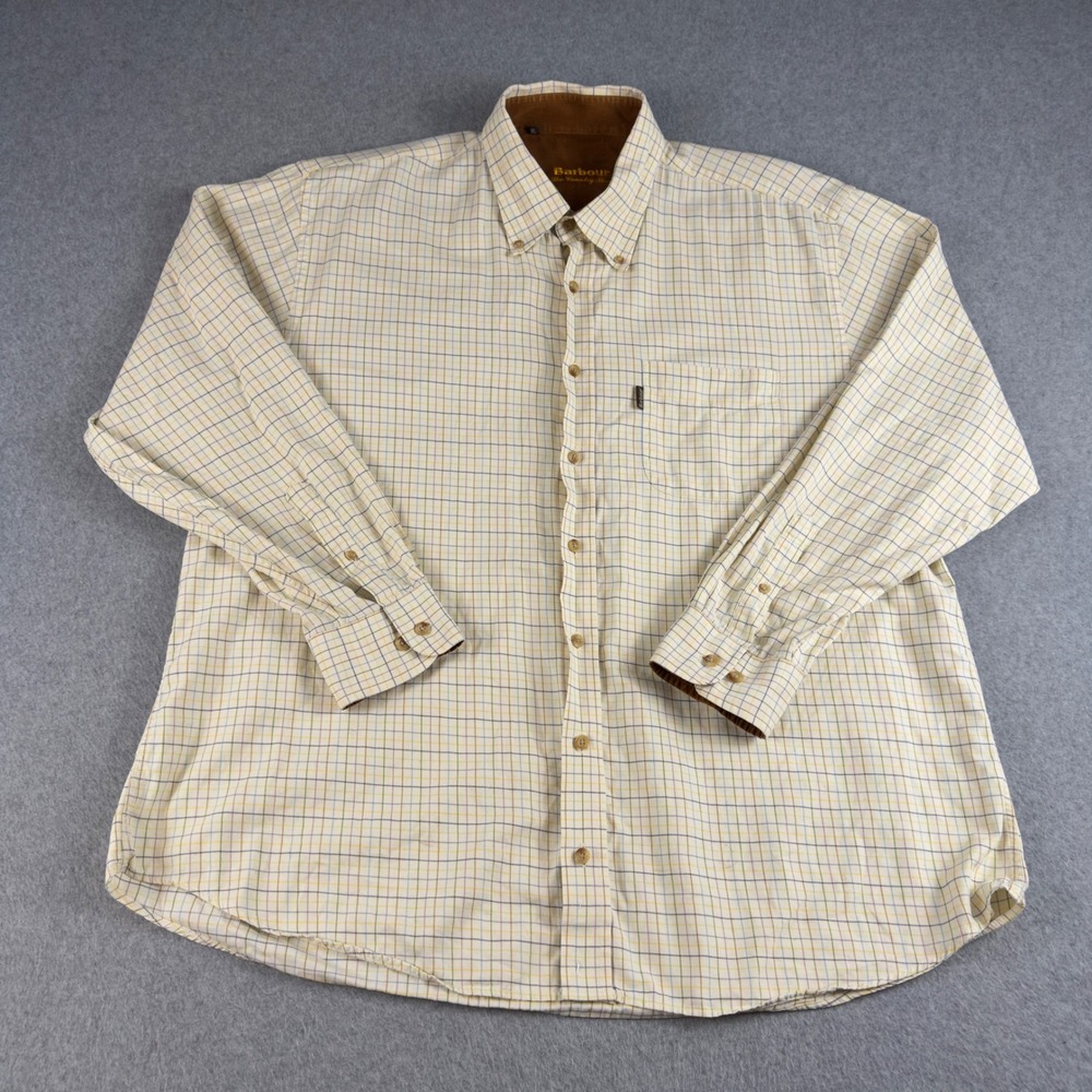 Vintage Barbour The Country Shirt XL Tattersall Check Cord Trim Cotton L/S Tan